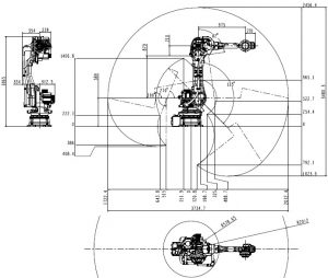 50kg Payload 2012mm Robotic Arm QJR50-1 Motion Range Drawing
