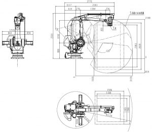 Robotic Arm QJRB800-1 Overall Dimension and Motion Range Drawing