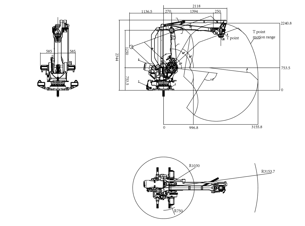 QJR260-3100M Motion Range Drawing