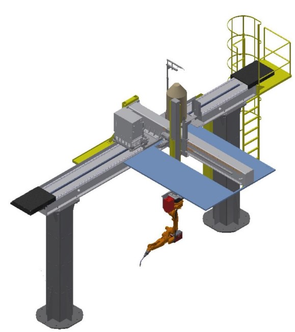 Sky rail-type upside-down welding robot system--standard configuration